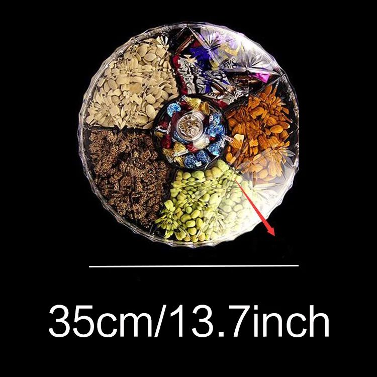 35cm RSCHEF Тарелка Фруктовый таз сухое конфетное блюдо сахарные орехи арахисовая акриловая пищевая тарелка Нескользящая прозрачная коробка для хранения с крышкой - Цвет: 35cm