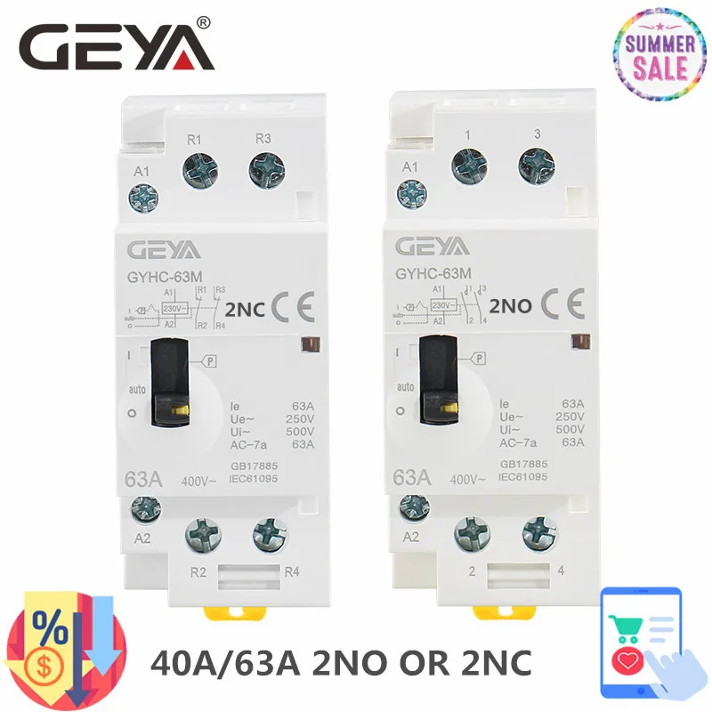 Бытовой модульный контактор переменного тока GEYA GYHC 2P 40a 63a 2NO или 2NC с ручным