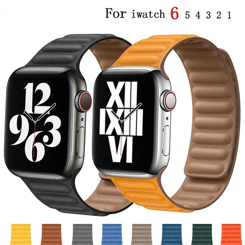 

Ремешок кожаный для Apple watch band 44 мм 40 мм 45 мм 41 мм 38 мм 42 мм, магнитный браслет для iWatch Series 3 5 4 SE 6 7