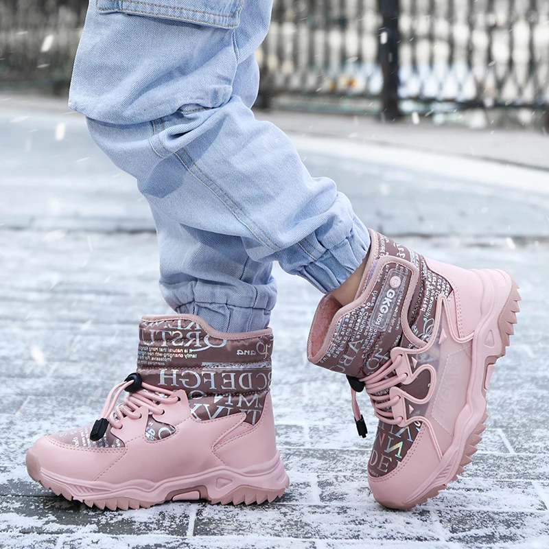 Waterproof Baby Girls Snow shoes for -30 Degrees Winter Non-slip Female Shoes Super Warm Fashion Kids Boots with Wool Size 27-39 | Спорт и