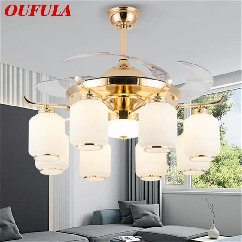 

OUFULA Ceiling Fan Light Invisible Luxury Lamp With Remote Control Modern LED Gold For Home Living Room