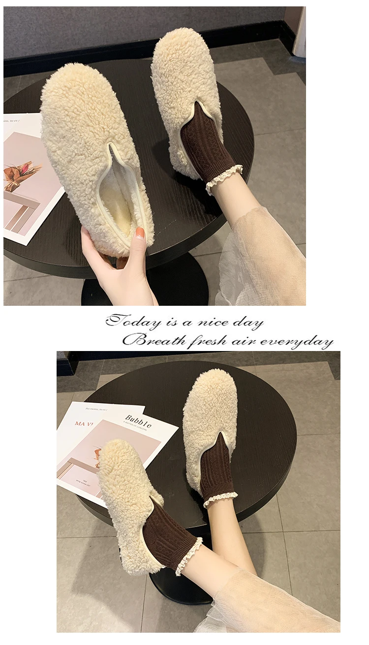 Женские зимние шлепанцы с мехом ягненка; chaussures femme Pantuflas; меховые шерстяные туфли для улицы; женская обувь; женские мокасины; Тапочки