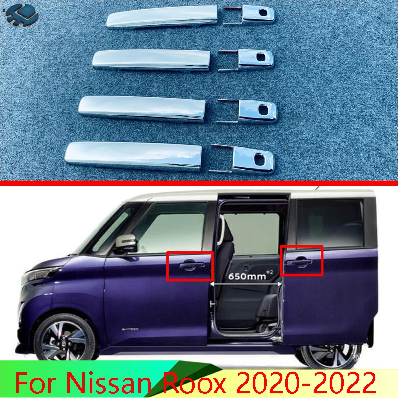 

Автомобильные аксессуары для Nissan Roox 2020-2022, хромированная крышка дверной ручки из АБС-пластика с умным отверстием для отверстия ключа, крышка для отделки