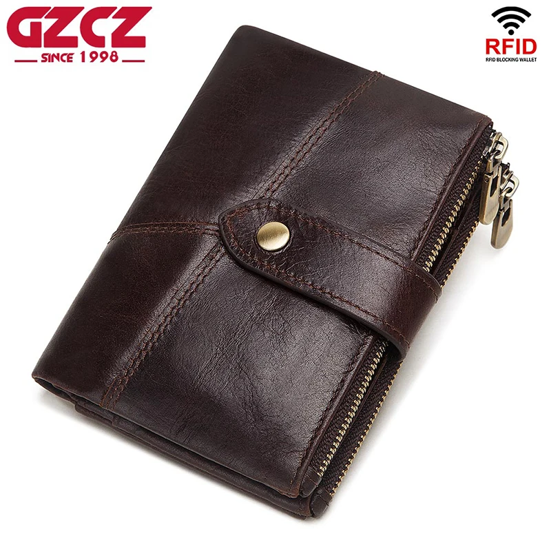 GZCZ RFID кошелек из натуральной кожи для мужчин Crazy Horse кошельки короткий кошелек для монет мужская сумка для денег качественный дизайнерский мини-кошелек