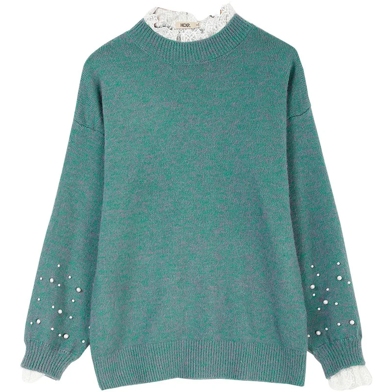 

turtleneck lace collar sweater for women's spring autumn 2021 Korean style casual high quality ladies wear clothes size M L XL