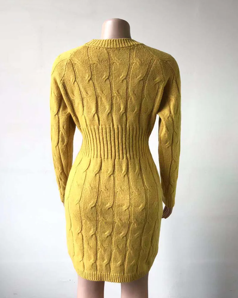

2021 Autumn and Winter New Product Knitted Sweater Mid-Length Bag Hip Waist Waist Twist Sweater Dress Dresses for Women