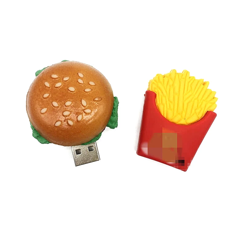 USB флеш-накопитель 32 Гб 64 ГБ флеш-накопитель 4 ГБ 8 ГБ креативный 16 ГБ флеш-накопитель 128 ГБ мультяшная карта фри бургер usb флешка 2,0 милый гамбургер подарок
