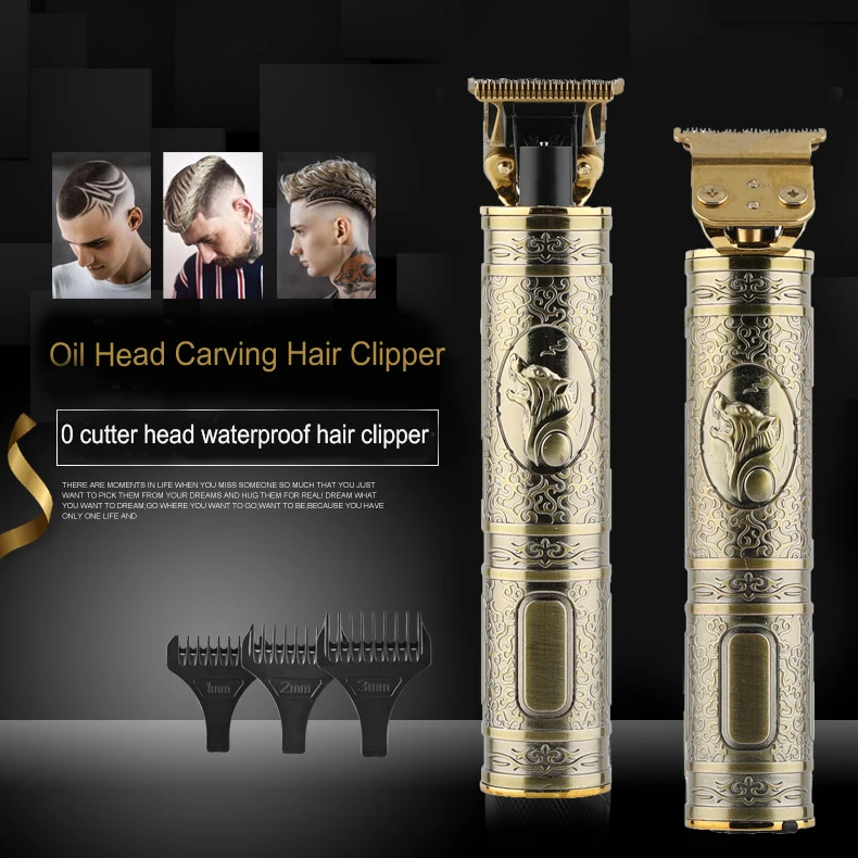 

5W Wolf Head Hair Trimmer Bronze Electric Hair Clipper Cordless Professional Carved Hair Trimmers USB Charging Hair Clippers