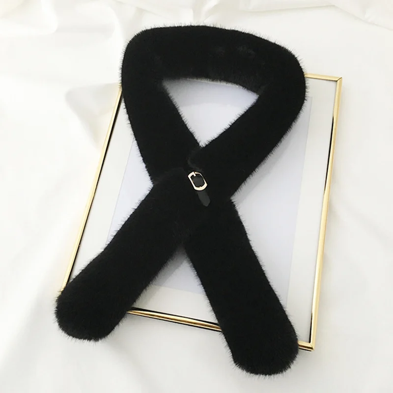 black leather Новинка, Модный мягкий женский шарф с воротником из искусственного кроличьего меха, теплый зимний шарф из плюша и шелка с леопардовым принтом, элегантные шарфы для девушек и девушек - Цвет: black leather