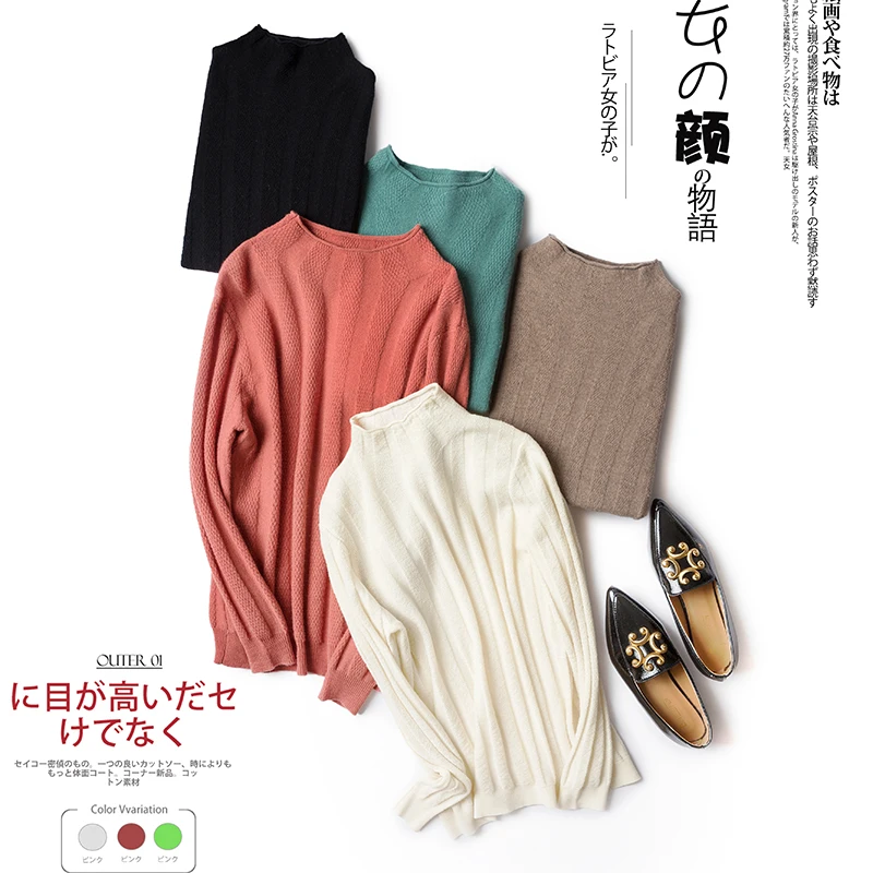 

Smpevrg autumn winter pure wool sweater female pullover long sleeve half high neck women sweater knit top pullover female jumper