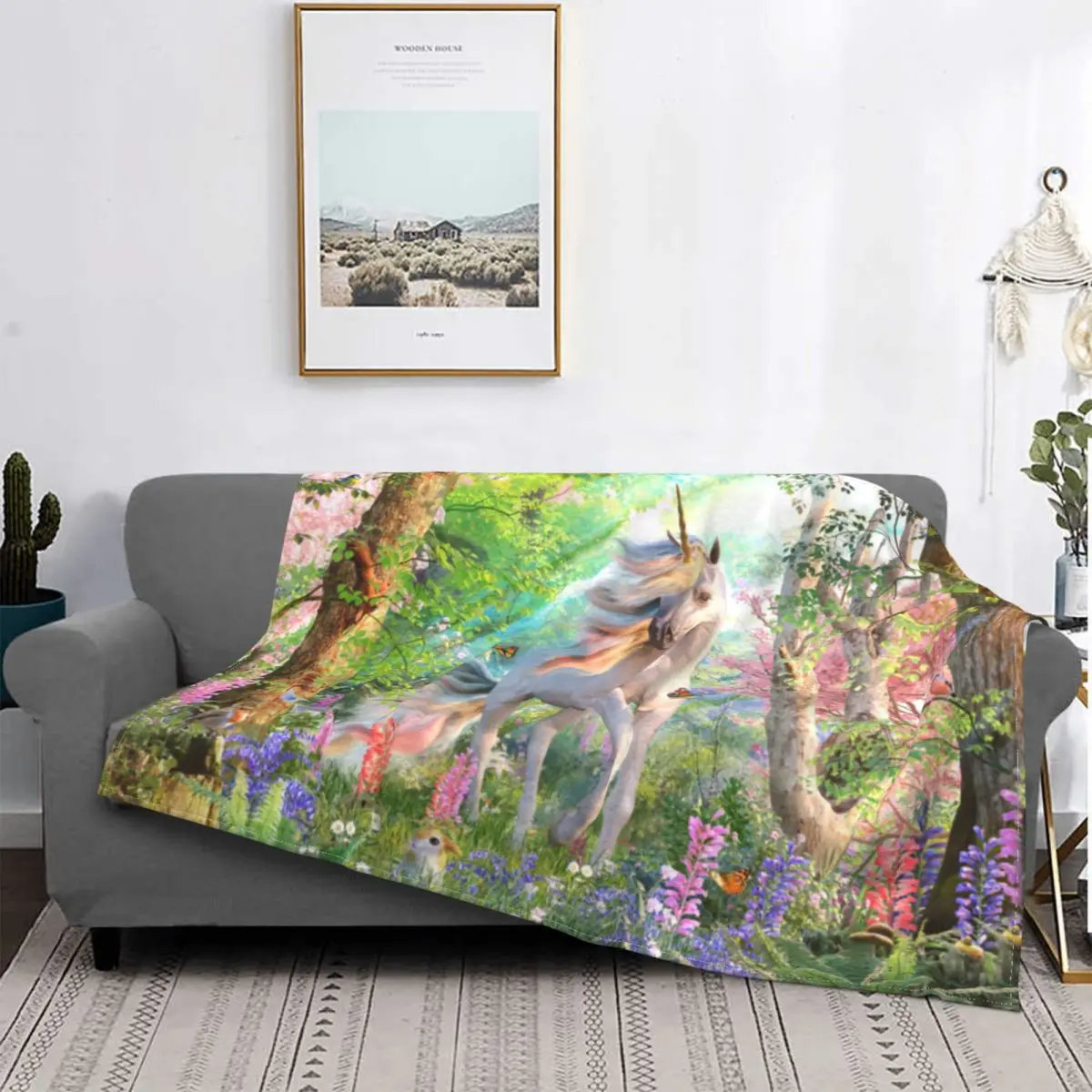 

Inspirational Gifts For Friend Unicorn Enchanted Forest Blanket For Sofa Graphic Micro Fibre Blankets