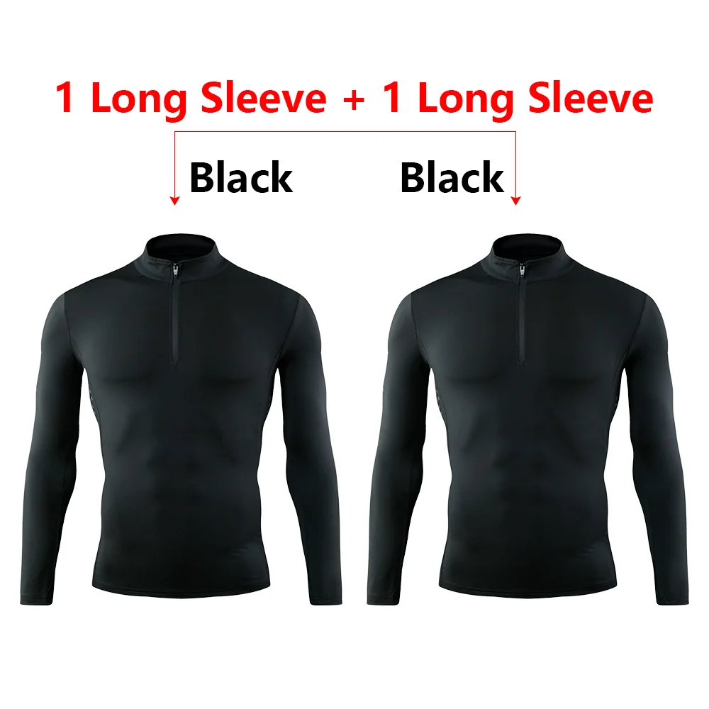 Polyester Compression Men's T-Shirt Quick Dry Running Training T-Shirt Long Sleeves Bodybuilding Short Sleeve Zip Fitness Shirt