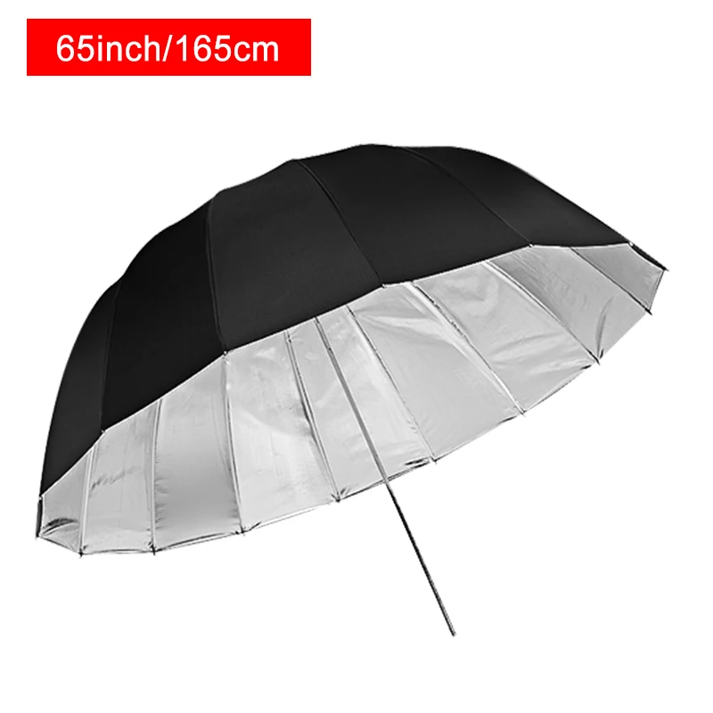 

165cm 65inch Durable Camera Photo Studio Flash Soft deep parabolic Umbrella Photography Lighting Accessories Black Silver Color