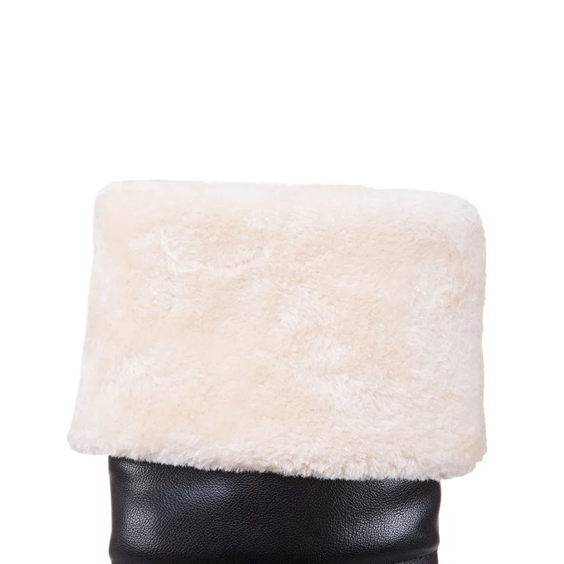 

2018 Black White Knee High Winter Boot Women Plus Size Fur Tassel Ladies Girls Lolita Shoes Long Tall Knight Snow Boots