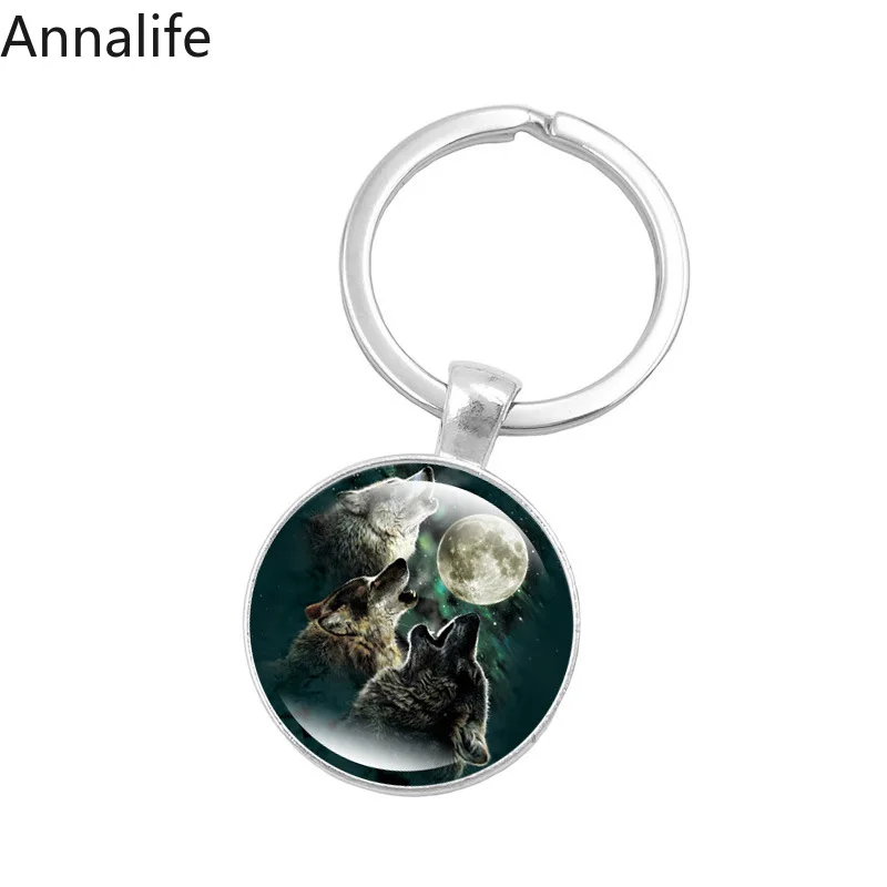 Новинка 2019 брелок для ключей с изображением волка и Луны изделие из стекла
