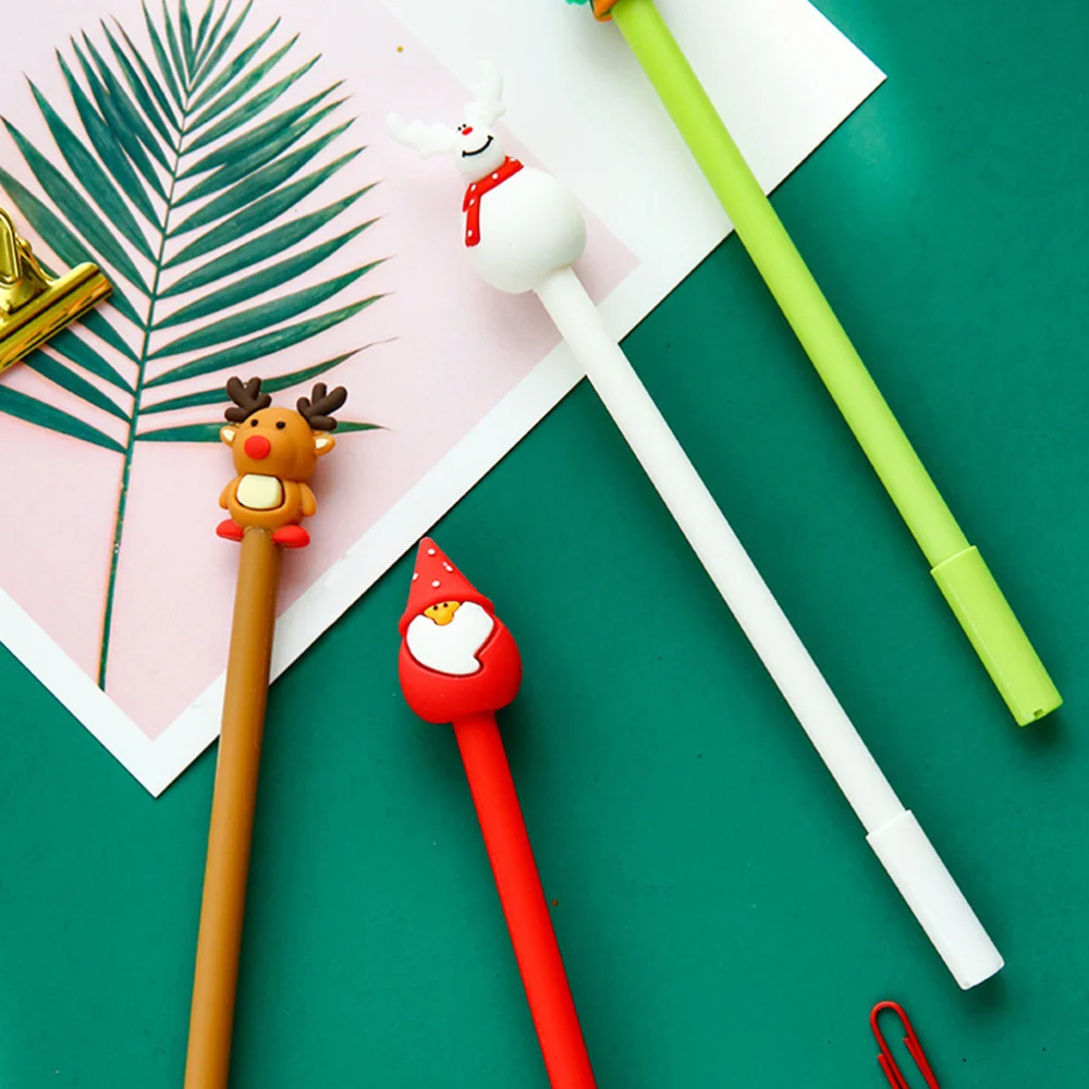 

6 Pcs Lovely Pens Christmas Elements Writing Pens Black Ink Signing Pens Portable Stationery Xmas Party Students School Supp
