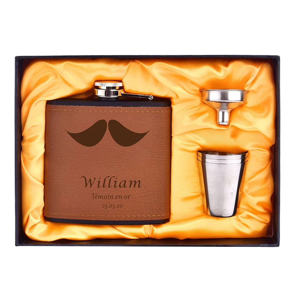 One set Personalized Leather 6oZ Hip Flask Gift Box For Wedding Favors Groomsman Father' s Day Anniversary Gifts | Дом и сад