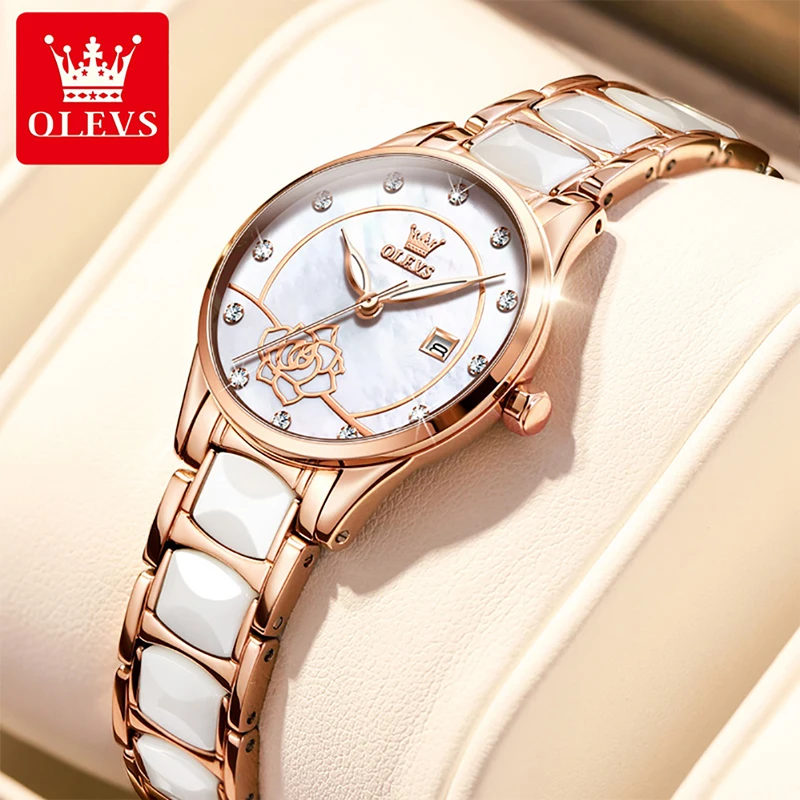 OLEVS Ladies Watches Ceramic Top Brand Luxury Lmported Movement Quartz Womens Watches  Casual Watch Gifts Relogio Feminino 3606