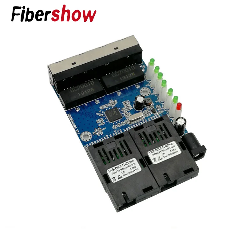 Коммутатор эфирной сети 4 RJ45 2 SC оптический медиа конвертер одномодовый волоконно-оптический Порты и разъёмы PCB 10/100 м