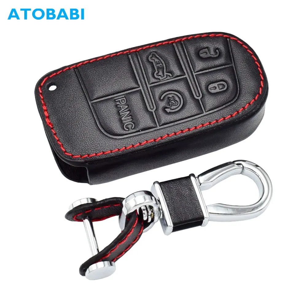 Leather Car Key Case For Dodge Charger Dart Challenger Durango Jeep Grand Cherokee Chrysler 300 Fiat Remote Cover Auto Accessory