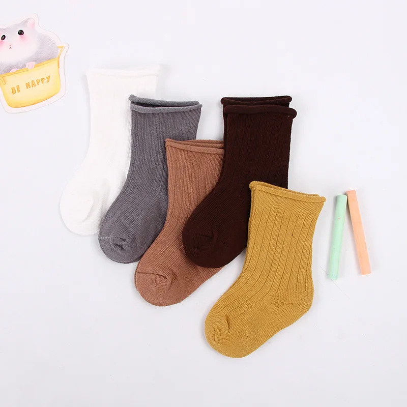 Calcetines con rizos para beb&eacute;, ni&ntilde;a y ni&ntilde;o, medias suaves y c&aacute;lidas, de color liso, de 0 a 7 a&ntilde;os, 5 pares-1