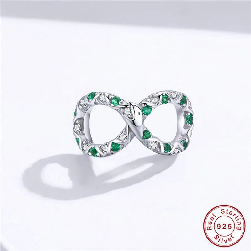 Fit браслет в европейском стиле Silver 925 Original Infinite Love Green CZ бусины с имитацией змеиной