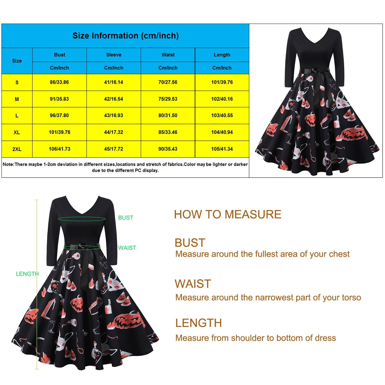 

Women's Dresses Halloween Costumes Cosplay Women 3/4 Sleeve Skeleton Pumpkin Print Swing Dress Elegant Party Dress Vestidos