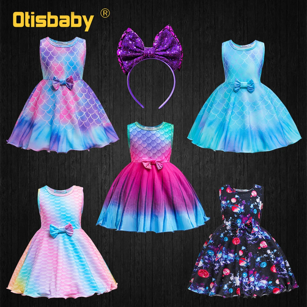 Платье Ариэль для девочек с радужным принтом повседневный разноцветный