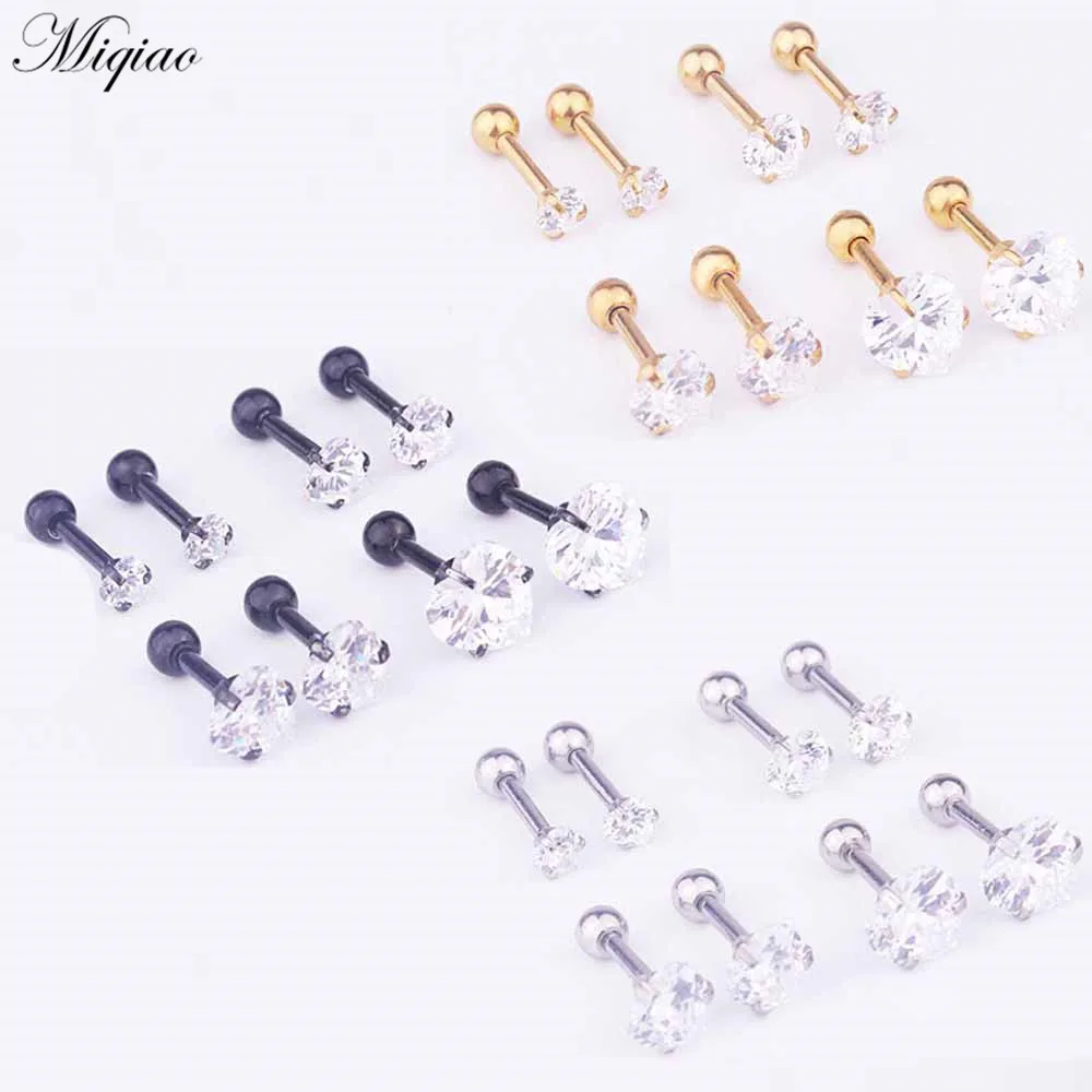 

Miqiao 2pcs European and American Simple Stainless Steel Diamond Heart-shaped Earrings Piercing Jewelry