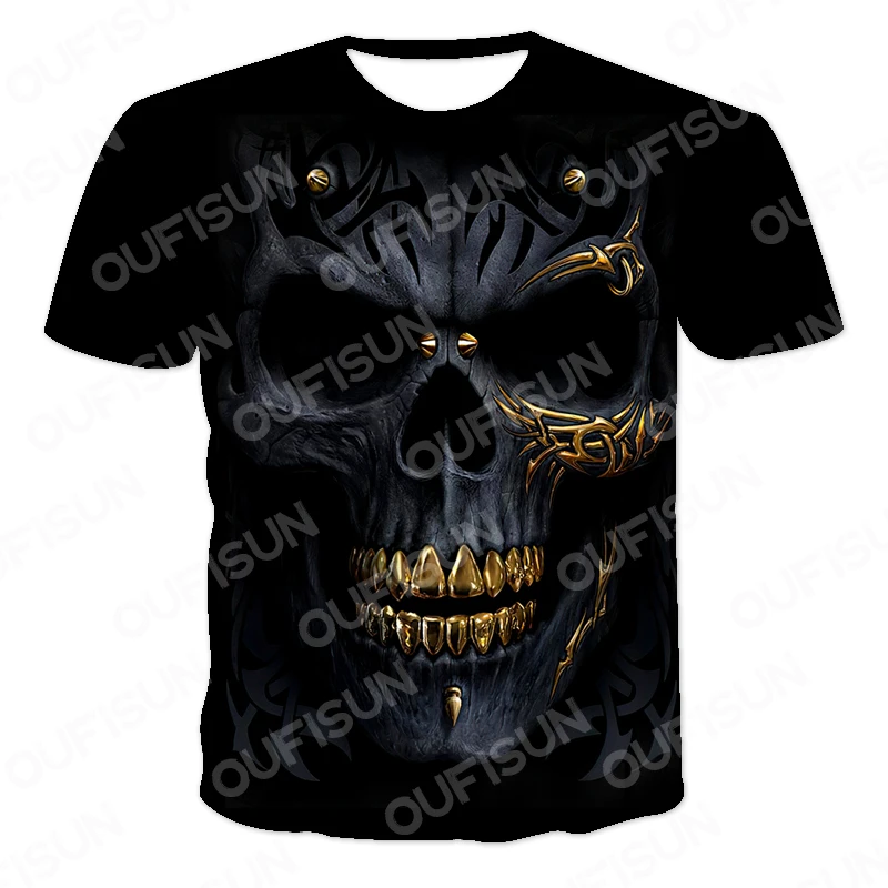 

2022 Summer All-match Men's 3d Printing Cool Skull Casual Oversized T-shirts Short Sleeve Breathable O-necks Tops Free Shipping