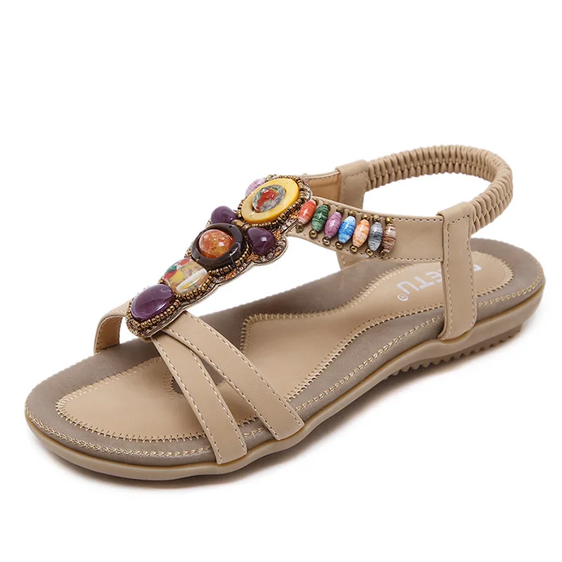 

Retro Women's Sandals Fashion Sewing Shoes Bohemia Design Summer Sandals Soft Paltform Elastic Band Sandals Flats Flip Flops