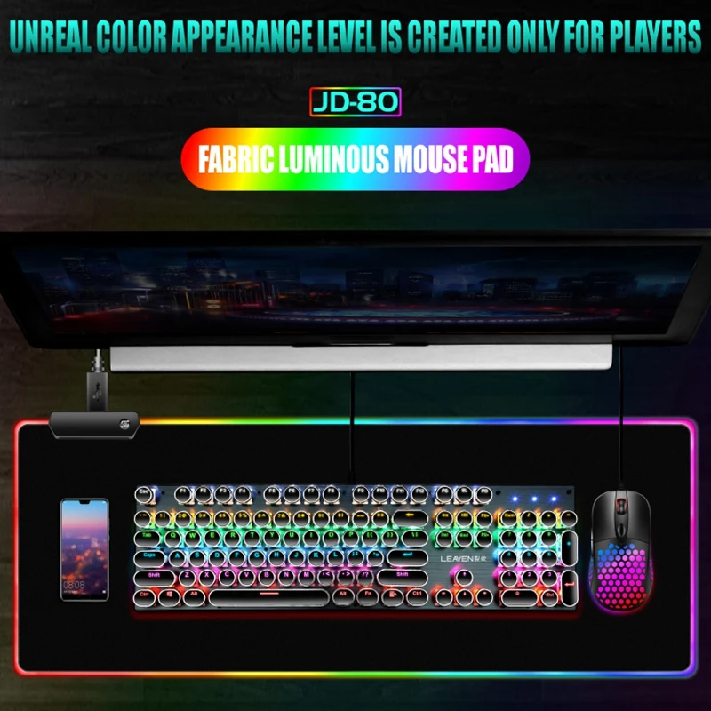 

Игровой коврик для мыши, RBG светильник режим коврик для мыши с застежкой по краю коврик для мыши, подходит для игровой клавиатуры и мыши в офи...