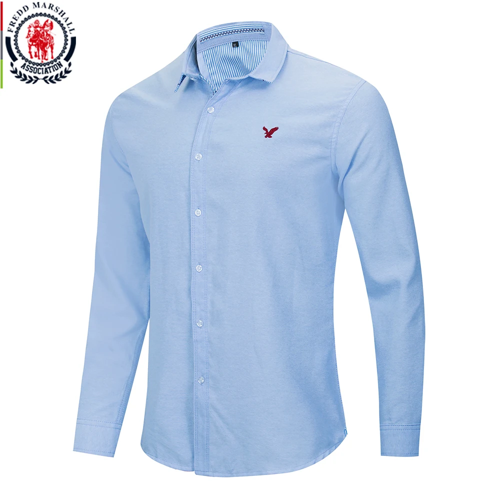 Fredd Marshall 2020 Новая повседневная однотонная джинсовая рубашка для мужчин 100% хлопок
