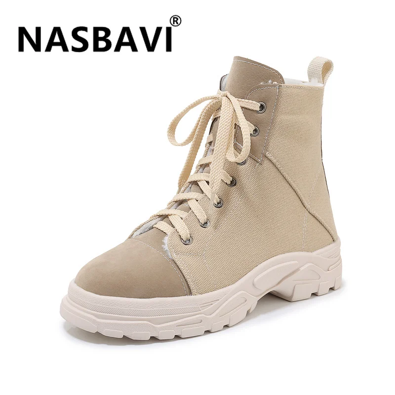 

Fashion Leather Platform Sneakers Women 2019 Fashion Women's Winter Boots high top Warm Combat Boots Woman Martin Shoes