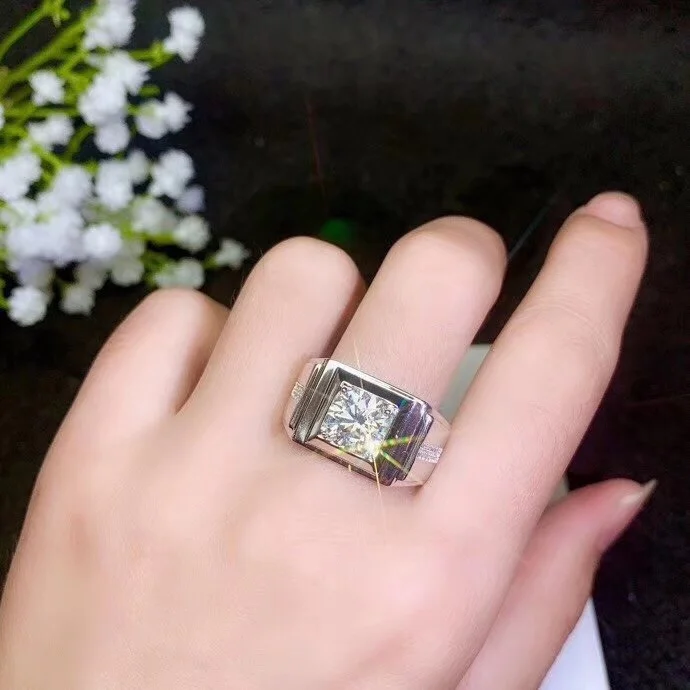 Kkmall Store круглое серебряное кольцо Moissanite 1.00ct D VVS роскошное свадебное кольцо Moissanite для мужчин серебряное кольцо 925