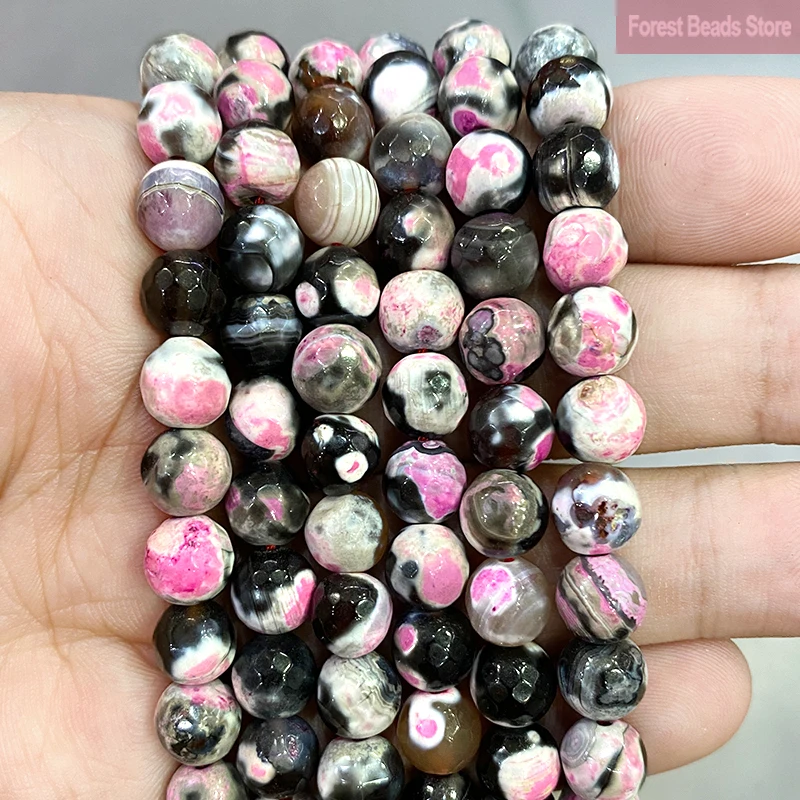 

8mm Faceted Pink Frost Dream Fire Dragon Veins Agates Round Beads for Jewelry Making 15'' Strand Diy Charms Bracelet Accessories