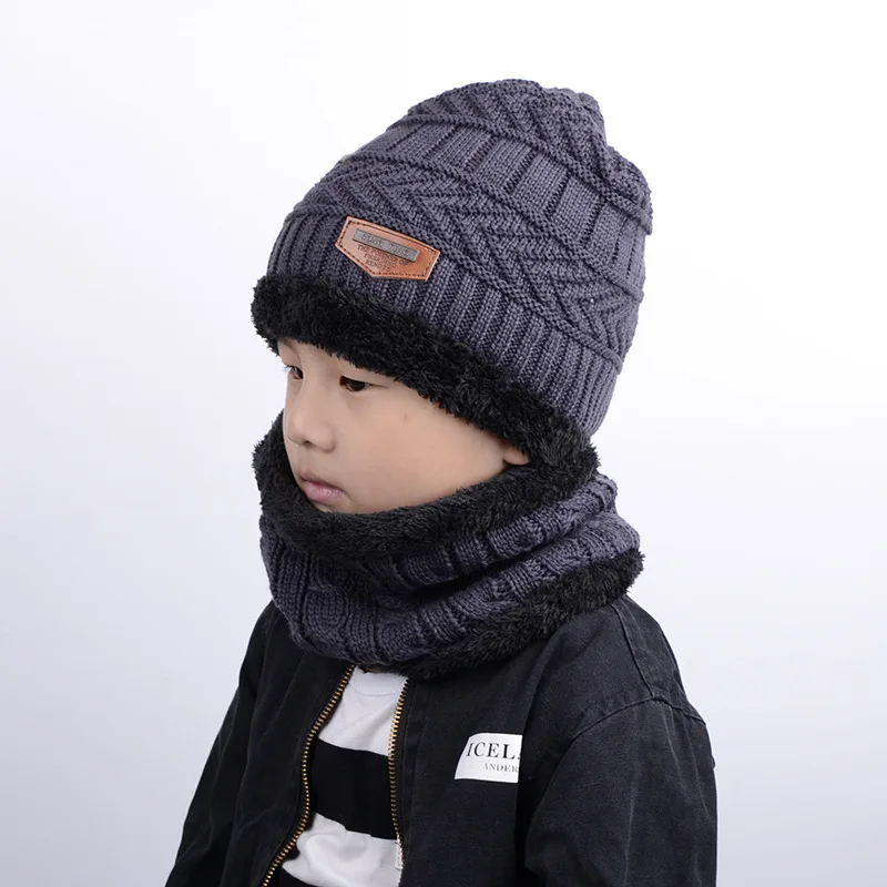 Knitted Hat Neck Collar Warm Suit Fur Wool Lining Thick Knit Beanies Balaclava Winter For men women Cap Skullies Bonnet | Детская одежда