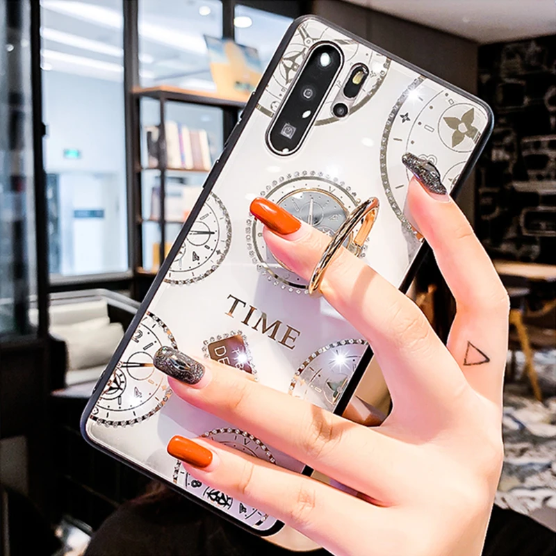 Чехол-подставка с кольцом-часами и кристаллами для Honor 7 8 9X MAX 10 Lite чехол Huawei mate 20 30