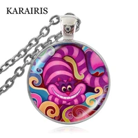karairis funny movie alice in wonderland pendant cute pink cheshire cat chain necklace charm jewelry for women girls gifts