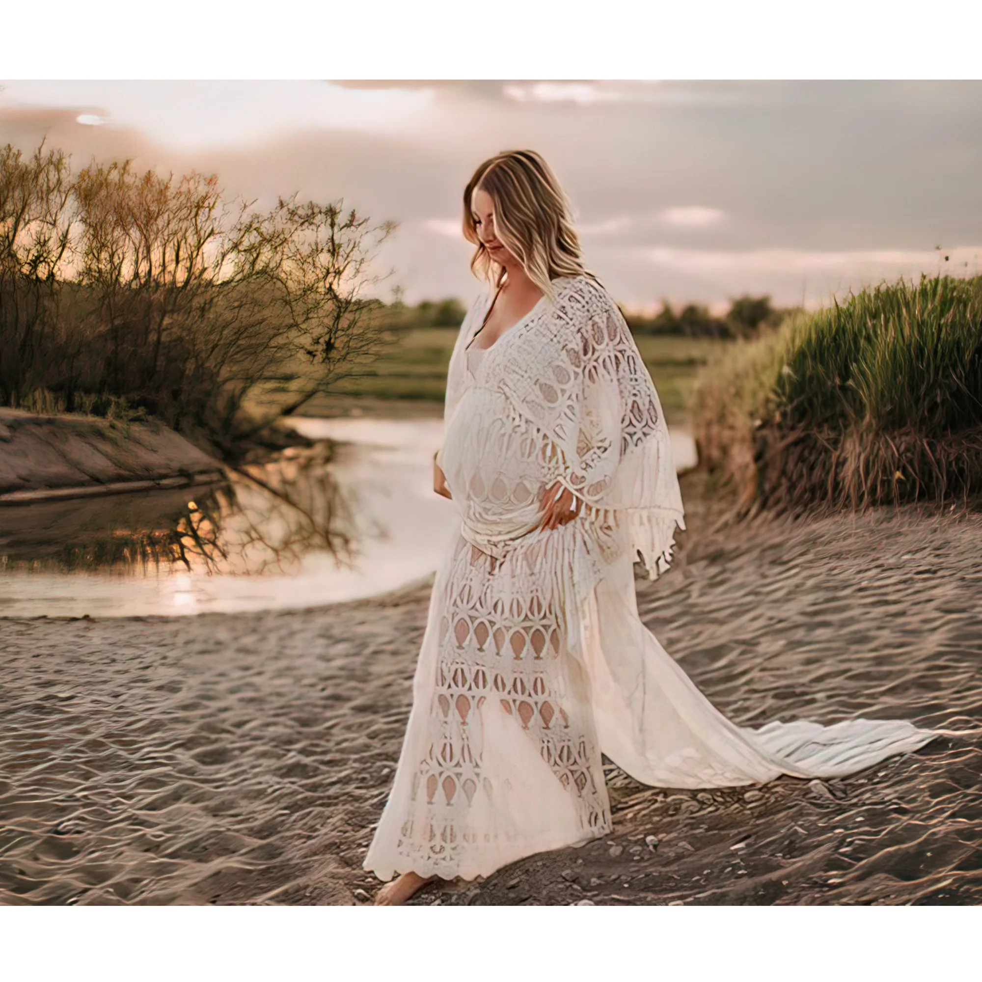 Don&Judy Baby Shower Maternity Photography Boho Dress Maxi Long Gown Pregnancy Photo Shoot Woman Clothes Evening Party Costume enlarge