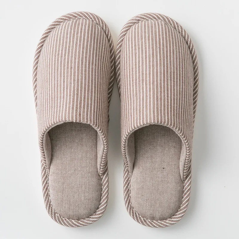 

Four Seasons Home 's Women Cotton Striped and Breathable Soft Bottom Spring and Summer Korean Wooden Floor Slippers