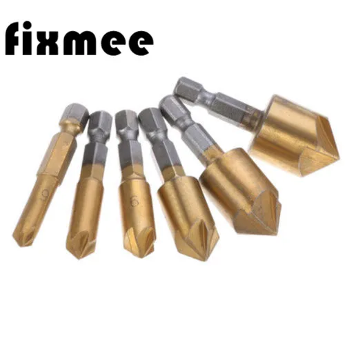 

6 Pcs Countersink Drill Bit Set 1/4'' Hex Shank HSS 5 Flute Countersink 90 Degree Wood Chamfering Cutter Chamfer 6mm-19mm
