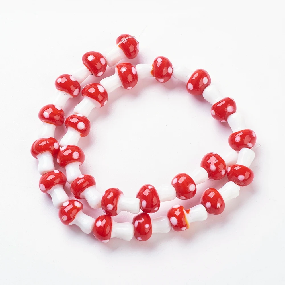 

Handmade Lampwork Beads Strands Mushroom Red Beads For DIY Jewelry Making 16x12mm, Hole: 1.8mm