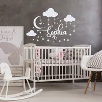 Personalized Name Wall Decal Nursery Decor Clouds Decals Baby Names Vinyl Wal Sticker Moon Decal Stars Nursery Decor Mural C482