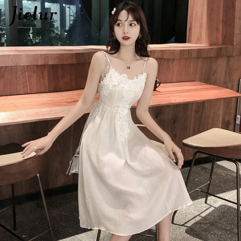 Женское платье на бретельках Jielur элегантные белые платья с открытой спиной и