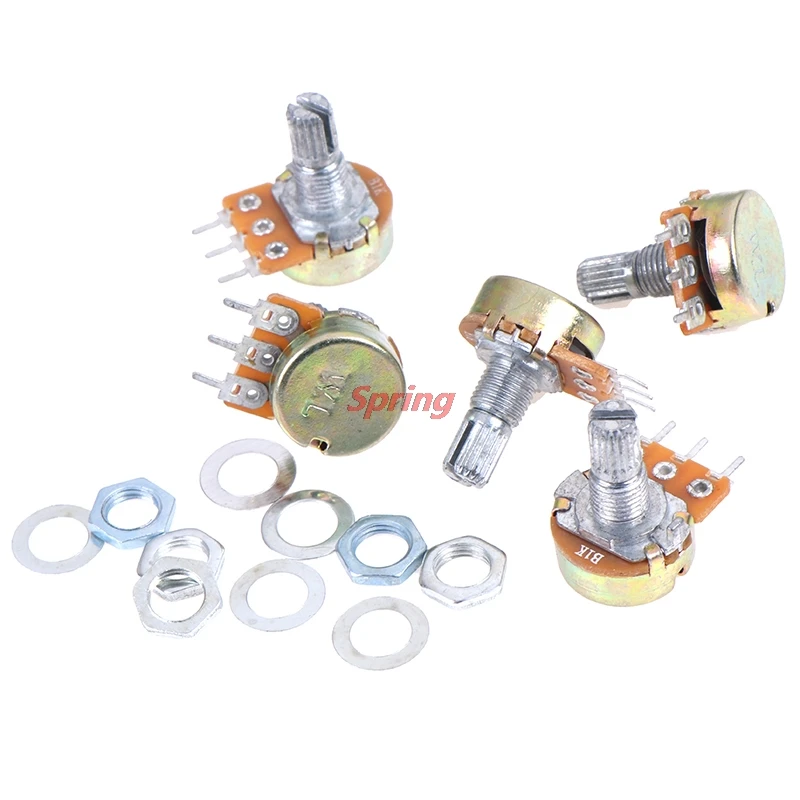 

Popular 1K 2K 5K 10K 20K 2500K 500K 5pcs 3Pin 15mm Shaft Amplifier Dual Stereo Potentiometer