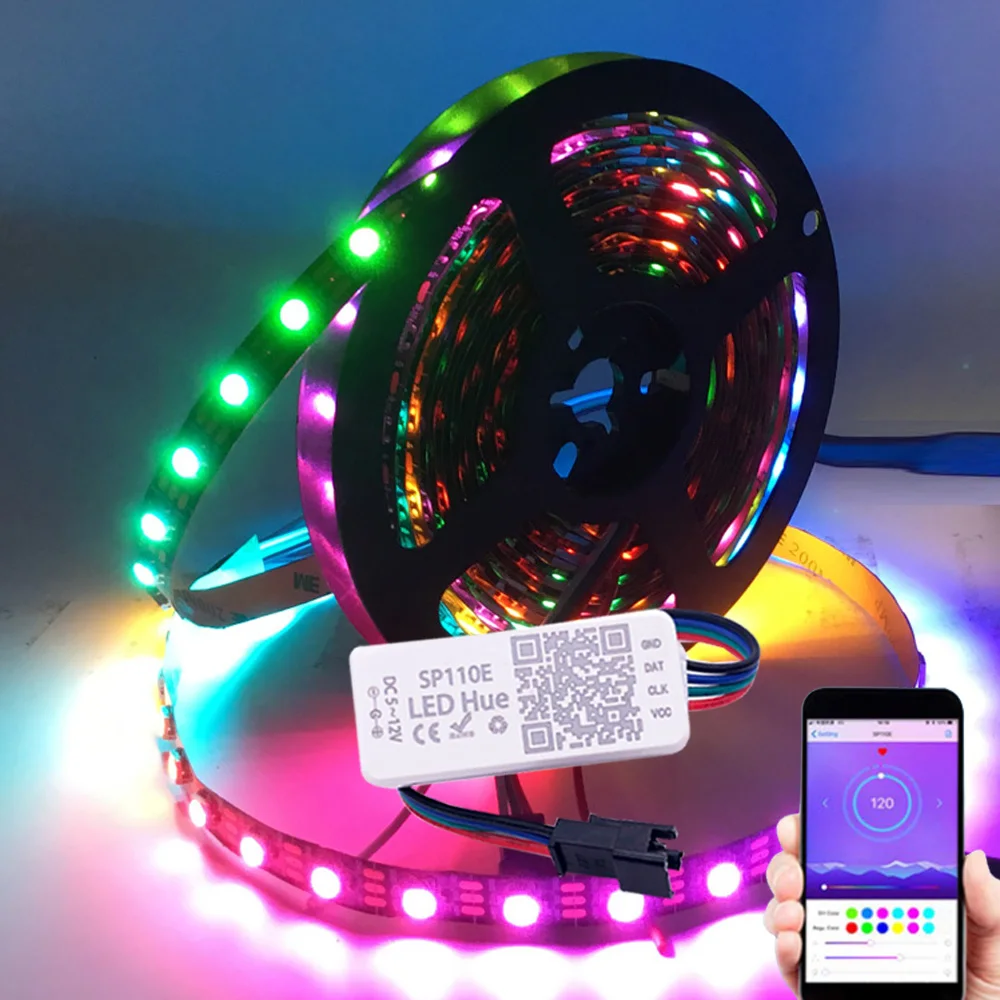 Светодиодная ленсветильник WS2812B WS2812 с Bluetooth контроллером SP110E 5 В постоянного тока
