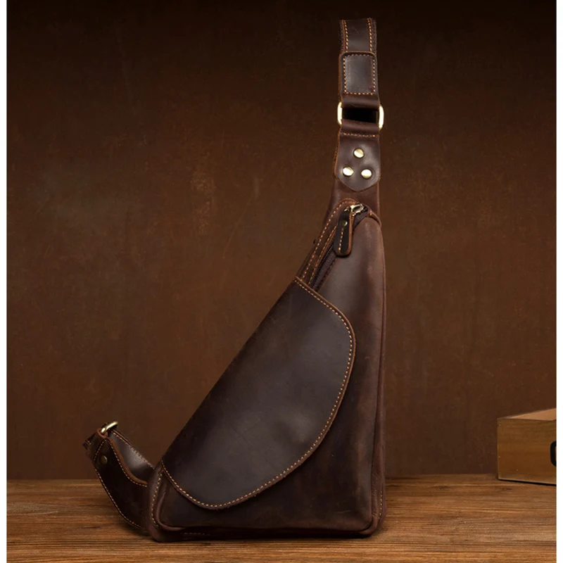 BOLEKE Crazy Horse Bag Men Chest Pack Single Shoulder Strap Back Bags Genuine Leather Travel Crossbody Vintage | Багаж и сумки