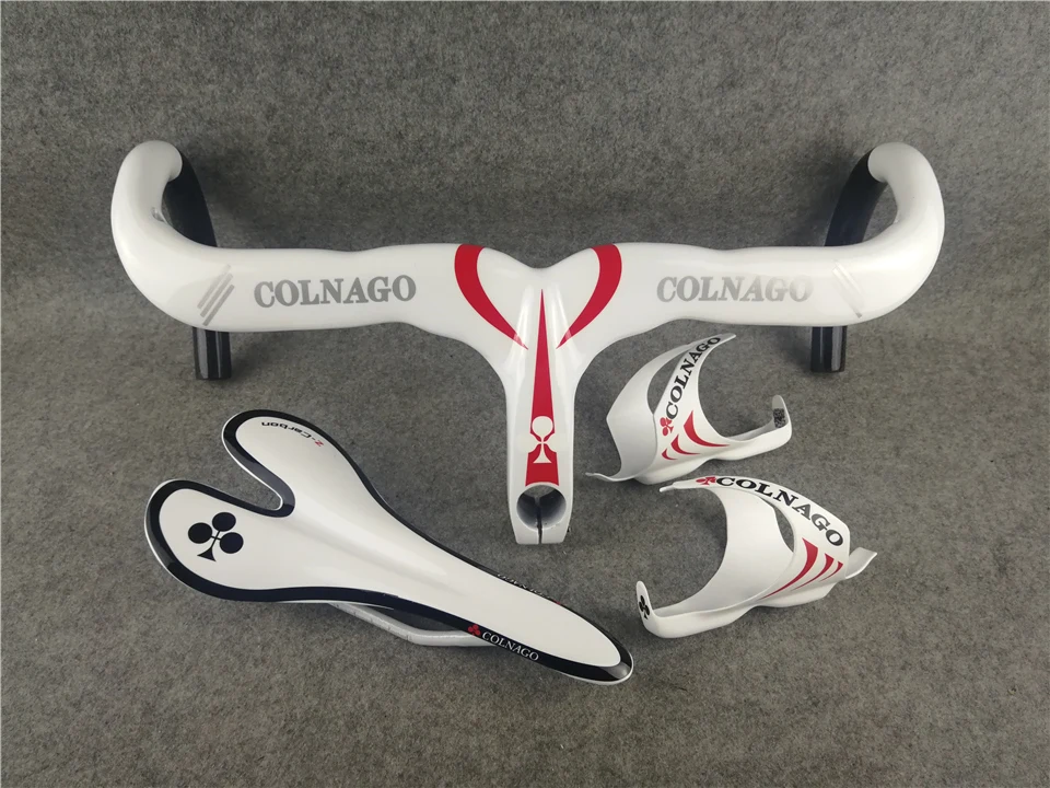 Полностью углеродное волокно с 3 K/UD матовый/глянцевый бело-красный Colnago углеродный Руль+ седло+ держатели для бутылок с водой C60 C64