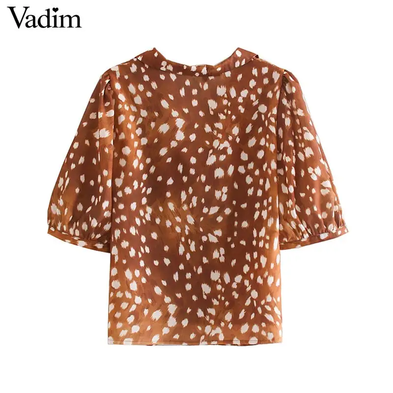 Vadim Женские Ретро леопардовые блузки с коротким рукавом летние рубашки офисная